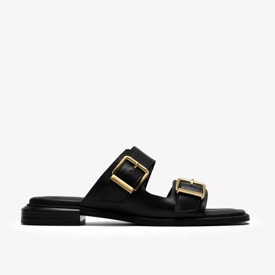 Ariany Bay flade sandaler i sort læder til kvinder Ariany Bay flade sandaler i sort læder til kvinder