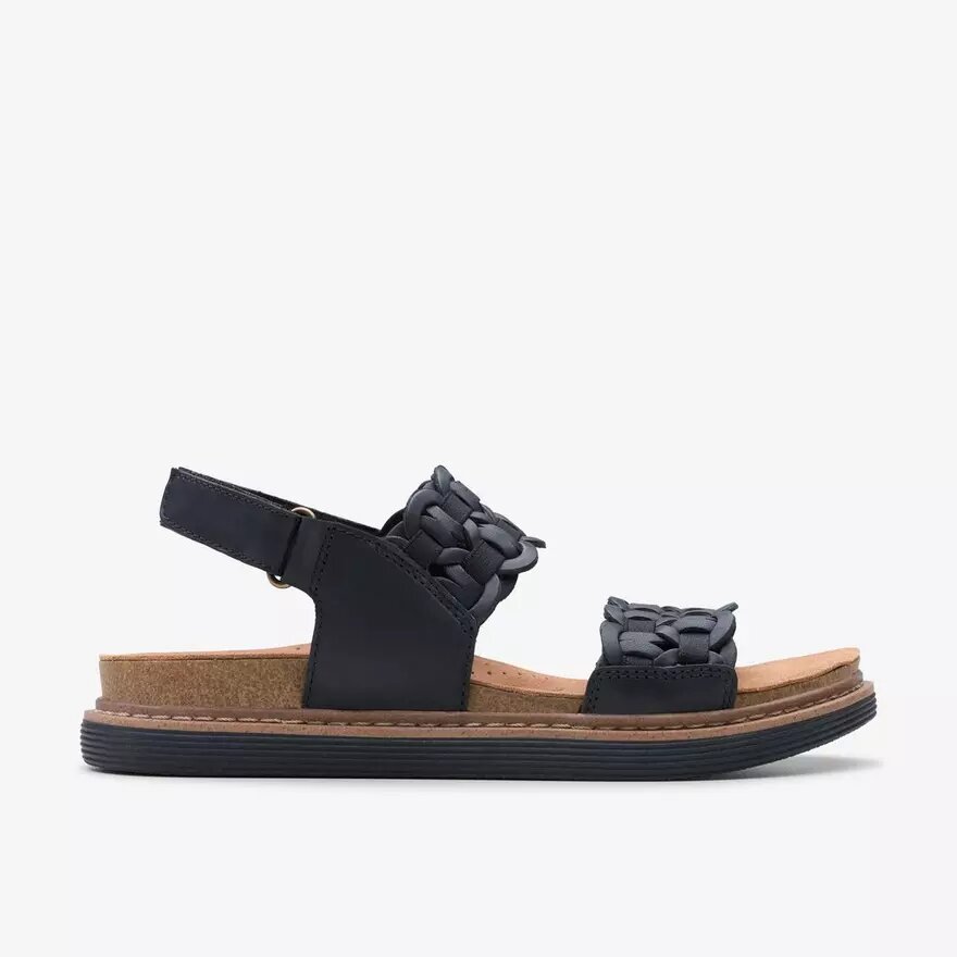 Arwell Glide sorte kombinerede flade sandaler til kvinder Arwell Glide sorte kombinerede flade sandaler til kvinder
