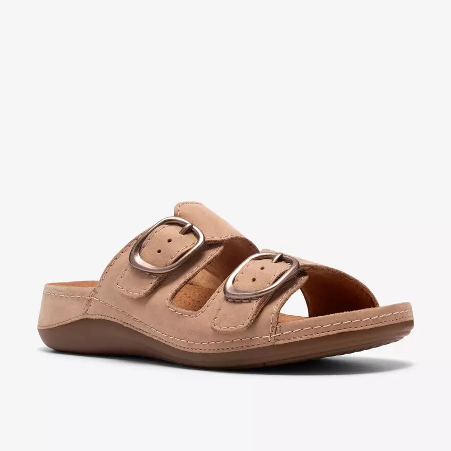 Cecily Step flade sandaler i beige nubuck til kvinder Cecily Step flade sandaler i beige nubuck til kvinder