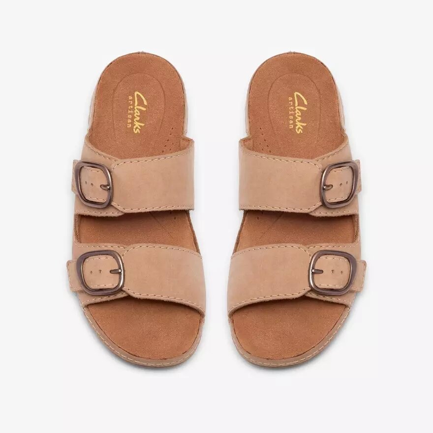 Cecily Step flade sandaler i beige nubuck til kvinder Cecily Step flade sandaler i beige nubuck til kvinder