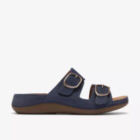 Cecily Step flade sandaler i navy nubuck til kvinder Cecily Step flade sandaler i navy nubuck til kvinder