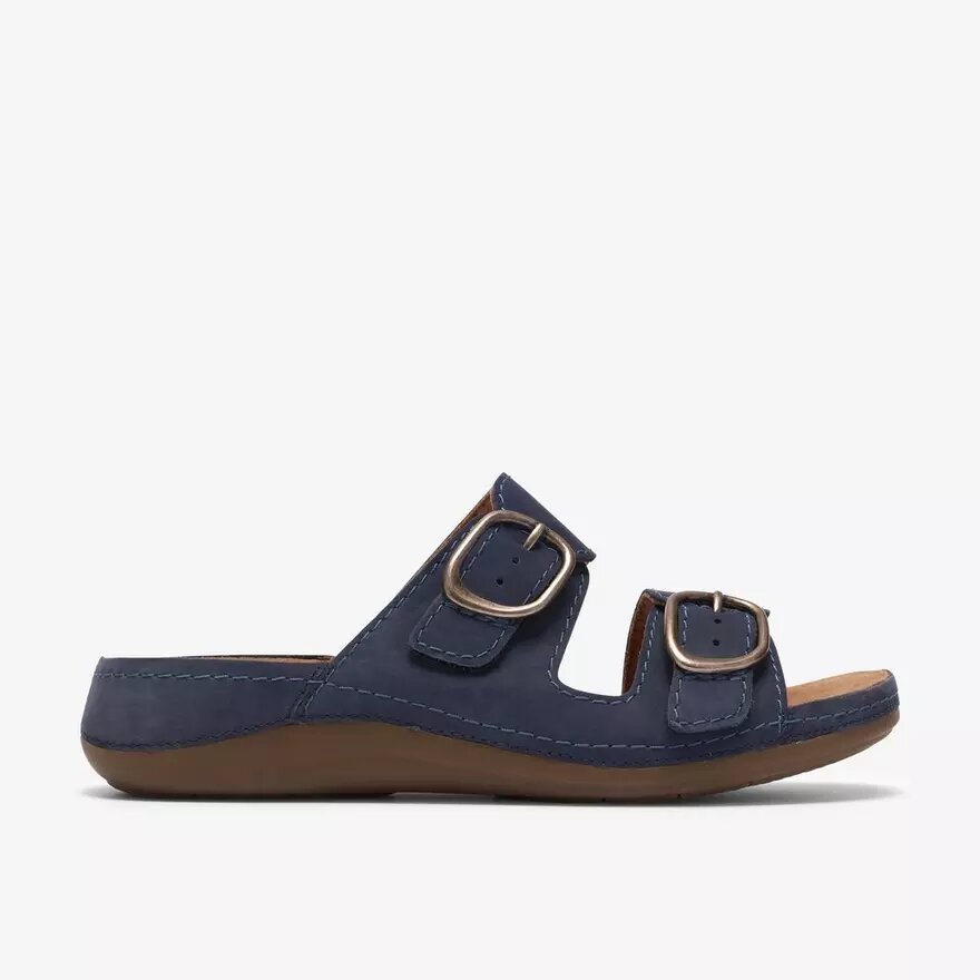 Cecily Step flade sandaler i navy nubuck til kvinder Cecily Step flade sandaler i navy nubuck til kvinder