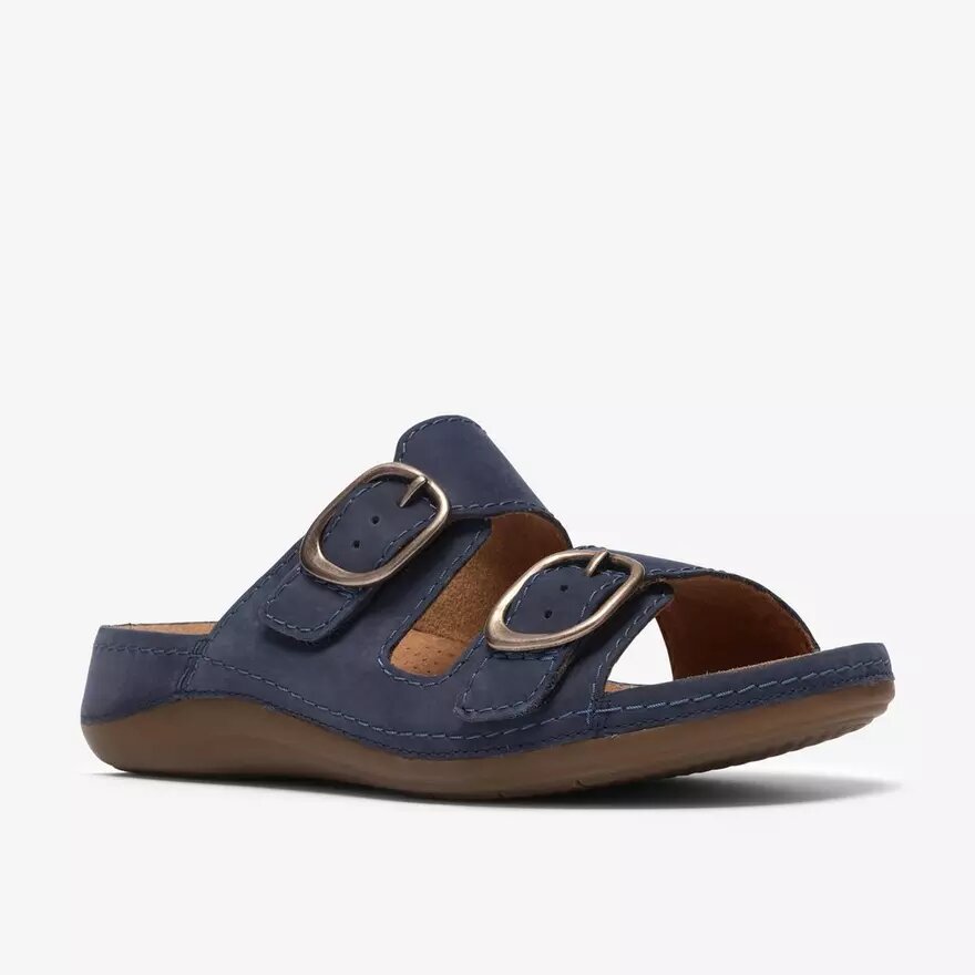Cecily Step flade sandaler i navy nubuck til kvinder Cecily Step flade sandaler i navy nubuck til kvinder