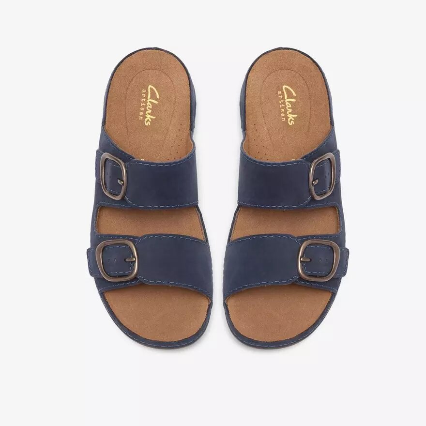 Cecily Step flade sandaler i navy nubuck til kvinder Cecily Step flade sandaler i navy nubuck til kvinder