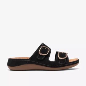 Cecily Step flade sandaler til kvinder i sort nubuck Cecily Step flade sandaler til kvinder i sort nubuck
