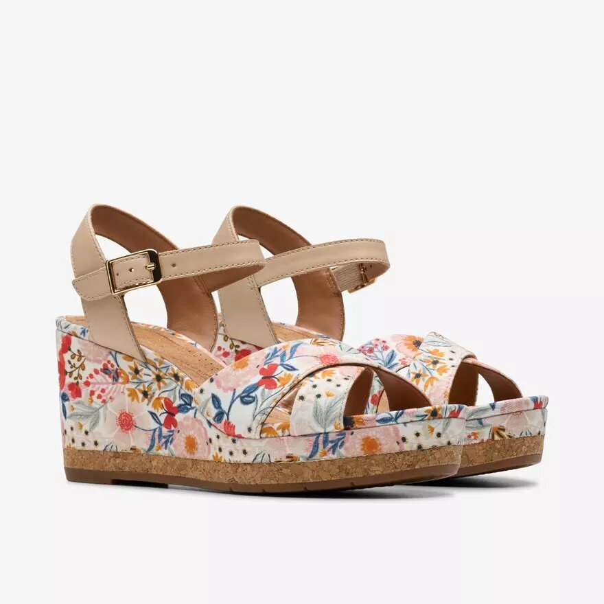 Chicly Floral hvide kilehæle til kvinder Chicly Floral hvide kilehæle til kvinder