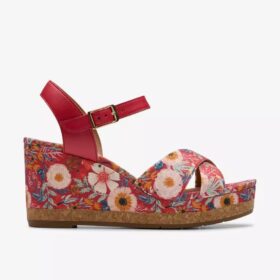 Chicly Floral røde kilehæle til kvinder