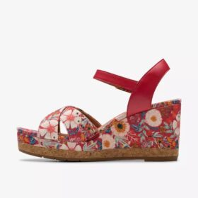 Chicly Floral røde kilehæle til kvinder