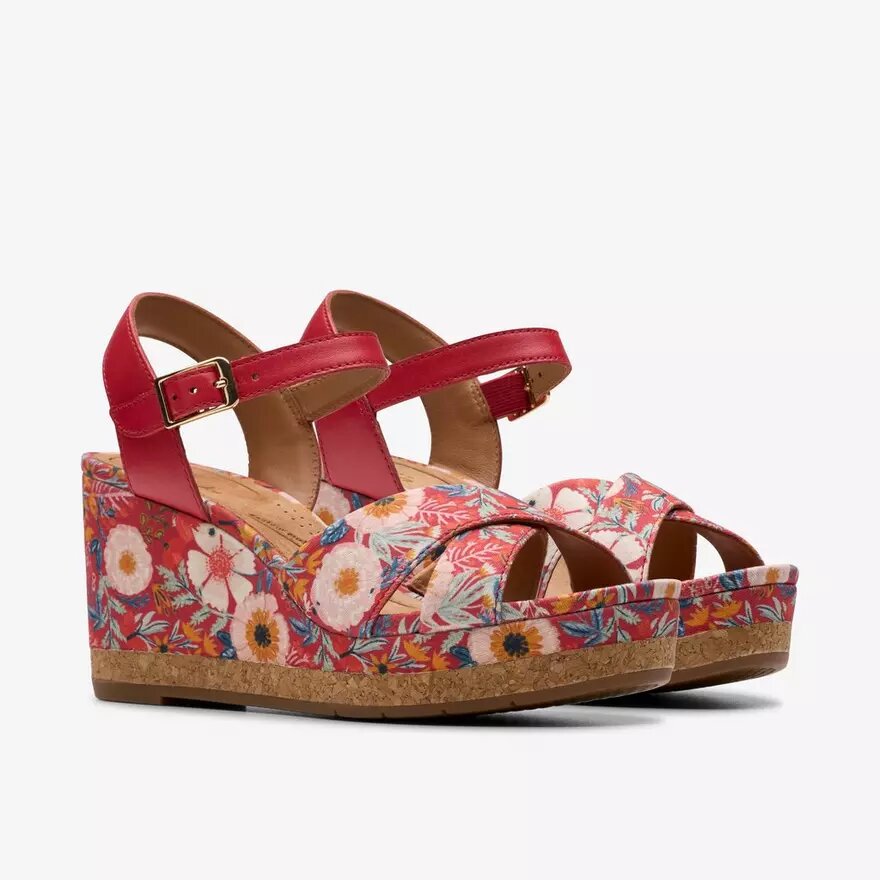 Chicly Floral røde kilehæle til kvinder Chicly Floral røde kilehæle til kvinder
