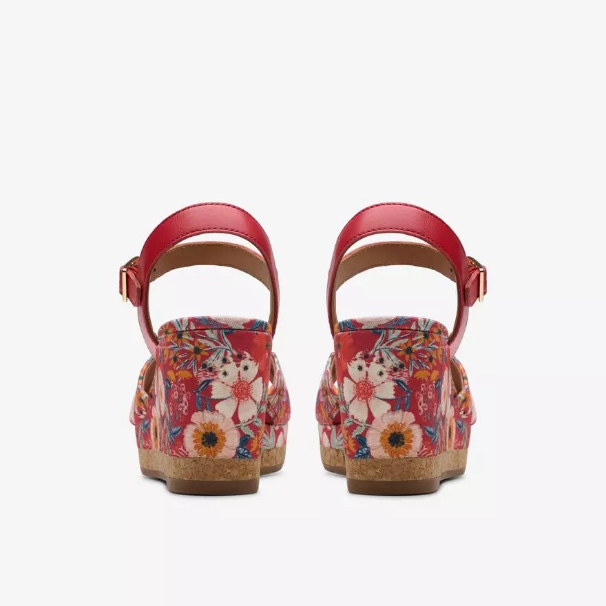 Chicly Floral røde kilehæle til kvinder Chicly Floral røde kilehæle til kvinder