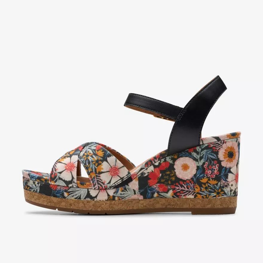 Chicly Floral sorte kilehæle til kvinder Chicly Floral sorte kilehæle til kvinder