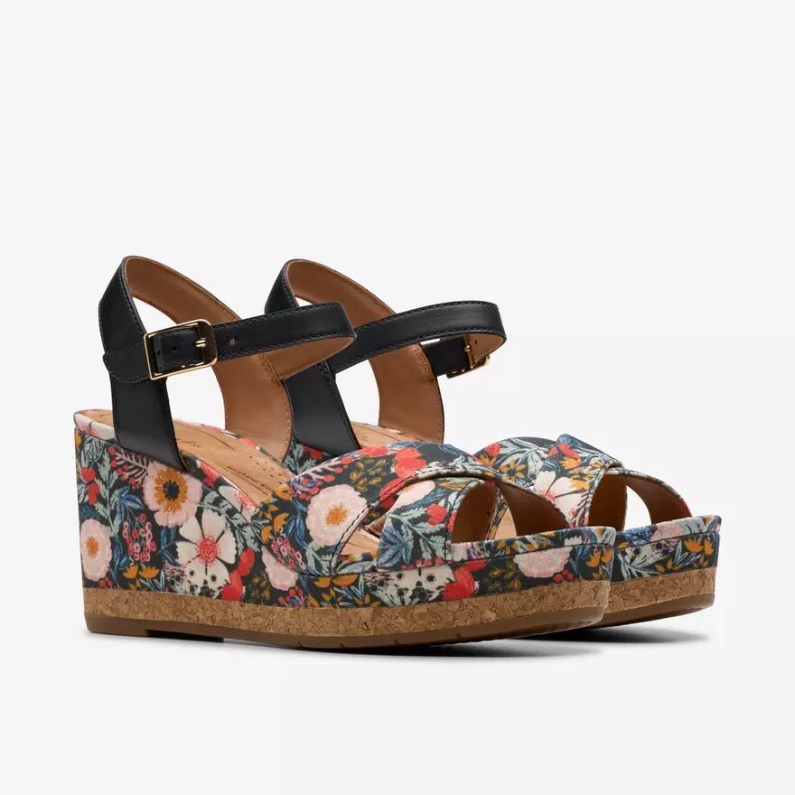 Chicly Floral sorte kilehæle til kvinder Chicly Floral sorte kilehæle til kvinder