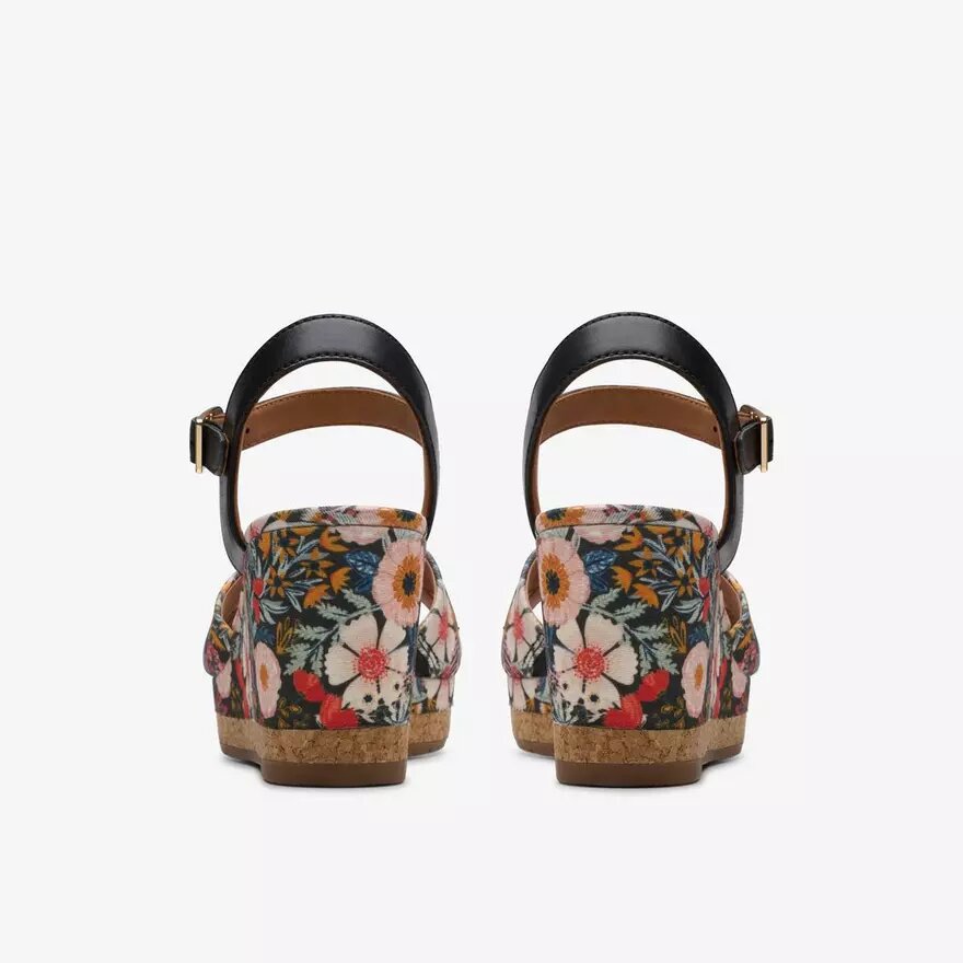 Chicly Floral sorte kilehæle til kvinder Chicly Floral sorte kilehæle til kvinder