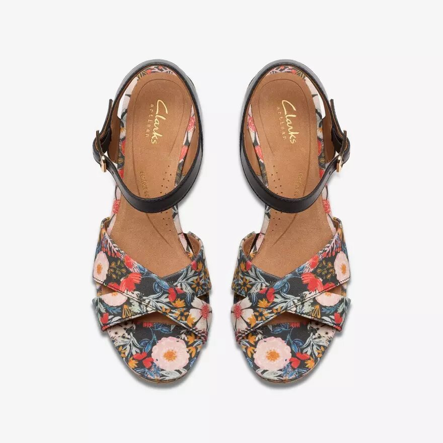 Chicly Floral sorte kilehæle til kvinder Chicly Floral sorte kilehæle til kvinder