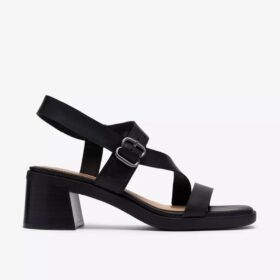 Jaylan Sol-sandaler med hæl i sort læder til kvinder Jaylan Sol-sandaler med hæl i sort læder til kvinder