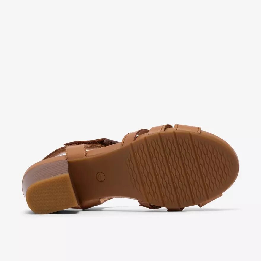 Kymber Glow-sandaler med hæl i tanfarvet læder til kvinder Kymber Glow-sandaler med hæl i tanfarvet læder til kvinder