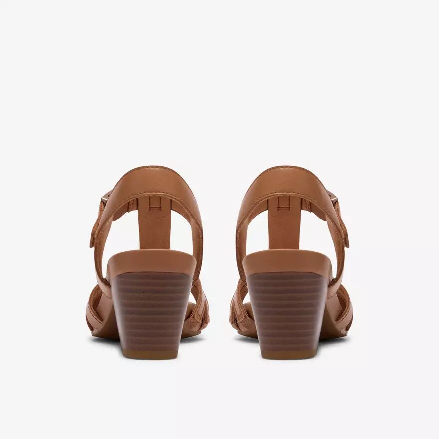 Kymber Glow-sandaler med hæl i tanfarvet læder til kvinder Kymber Glow-sandaler med hæl i tanfarvet læder til kvinder