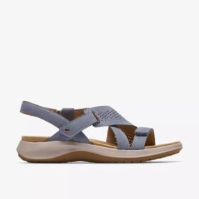 Maelynn Gem flade sandaler i denimblå nubuck til kvinder