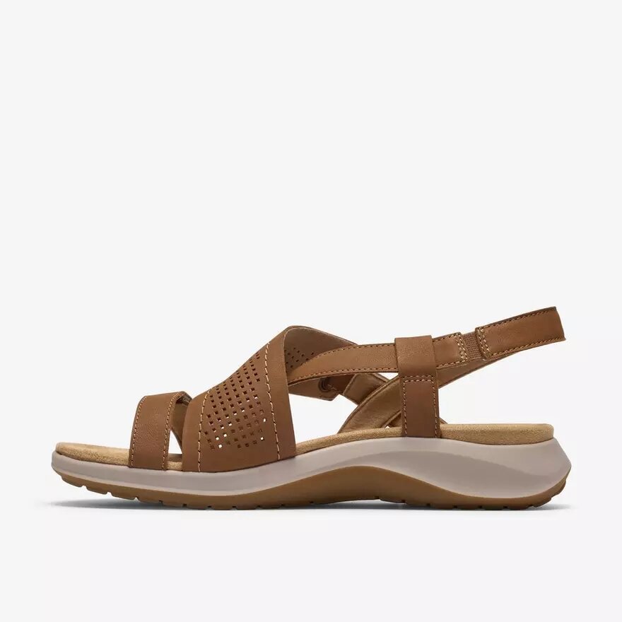 Maelynn Gem Tan flade sandaler i nubuck til kvinder Maelynn Gem Tan flade sandaler i nubuck til kvinder