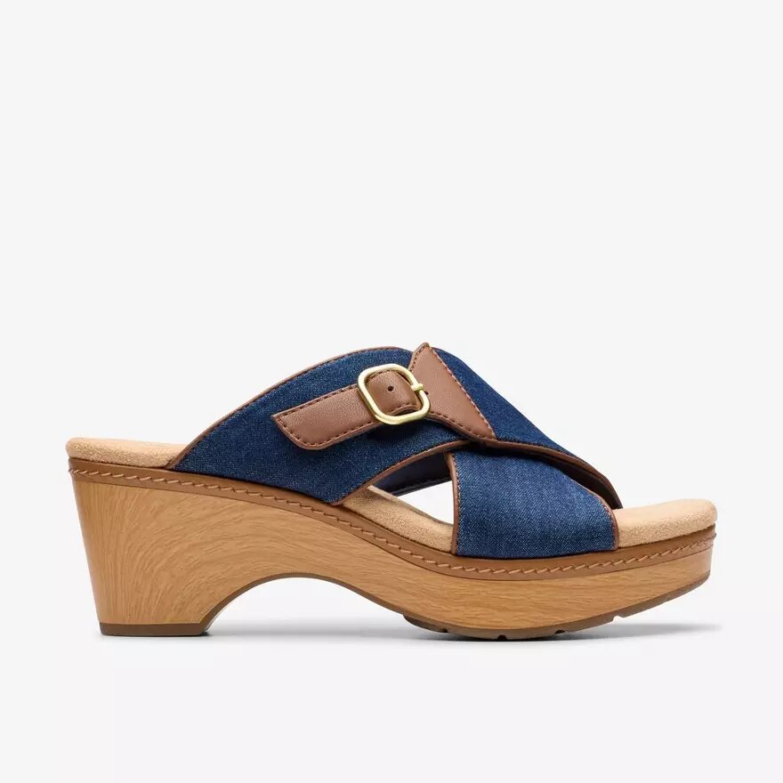 Seannah Nora mørk denim-kilehæle-sandaler til kvinder Seannah Nora mørk denim-kilehæle-sandaler til kvinder