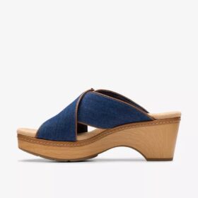 Seannah Nora mørk denim-kilehæle-sandaler til kvinder