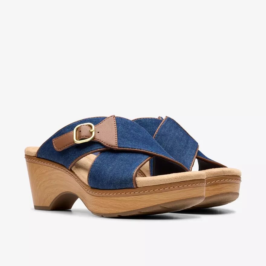 Seannah Nora mørk denim-kilehæle-sandaler til kvinder Seannah Nora mørk denim-kilehæle-sandaler til kvinder