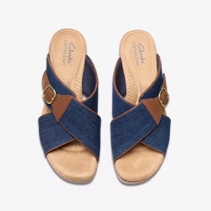 Seannah Nora mørk denim-kilehæle-sandaler til kvinder Seannah Nora mørk denim-kilehæle-sandaler til kvinder