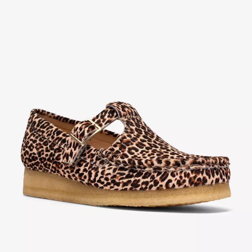 Wallabee T-bar-sko til kvinder med leopardmønster Wallabee T-bar-sko til kvinder med leopardmønster