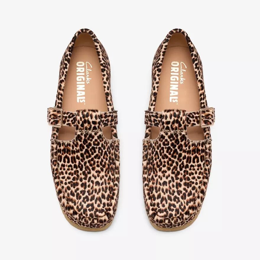 Wallabee T-bar-sko til kvinder med leopardmønster Wallabee T-bar-sko til kvinder med leopardmønster