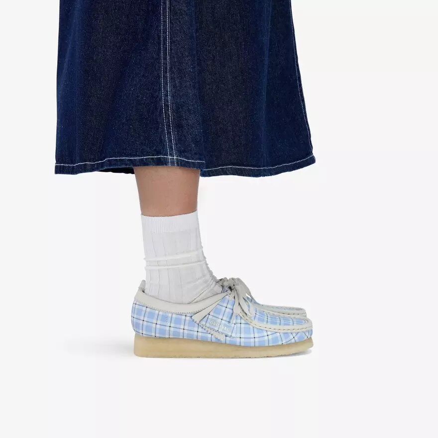 Wallabee til kvinder med blå gingham-tern Wallabee til kvinder med blå gingham-tern